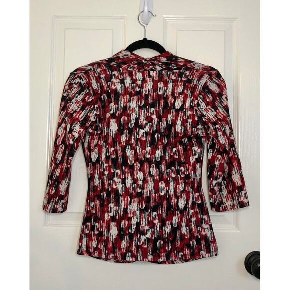 Alfani Red and White Patterned Blouse - Women's Petite PP (0-2) - Picture 4 of 4